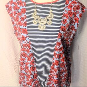 Alia Red Floral and Navy Striped Blouse